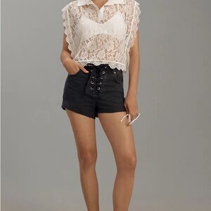 Anthropologie Black High Waist Lace-Up Shorts